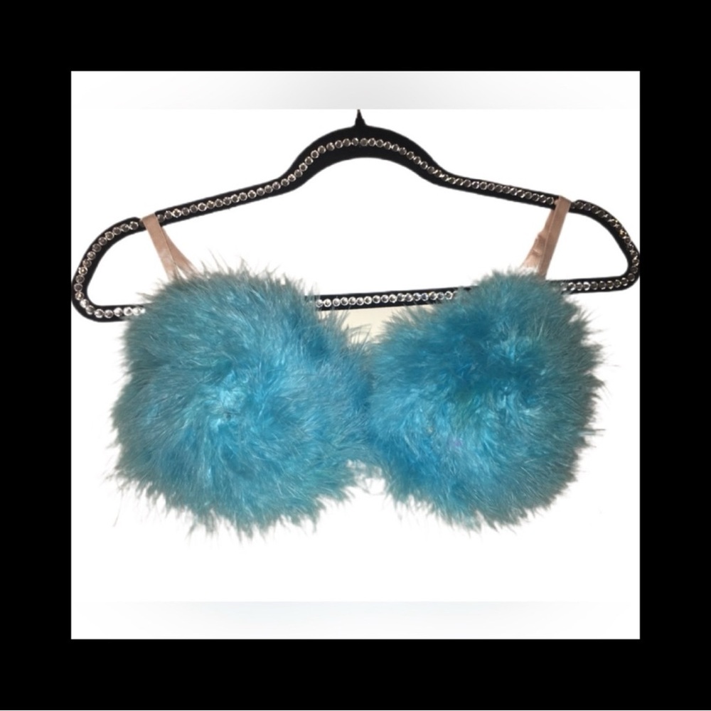 Baby Blue Feather Fluffy Bra Rave EDC Costume New All Sizes